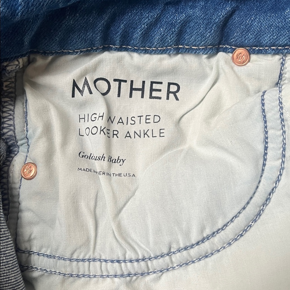 MOTHER High Waisted Looker Ankle Jeans Size 27 Gold Rush Baby Distressed Denim - Picture 11 of 11
